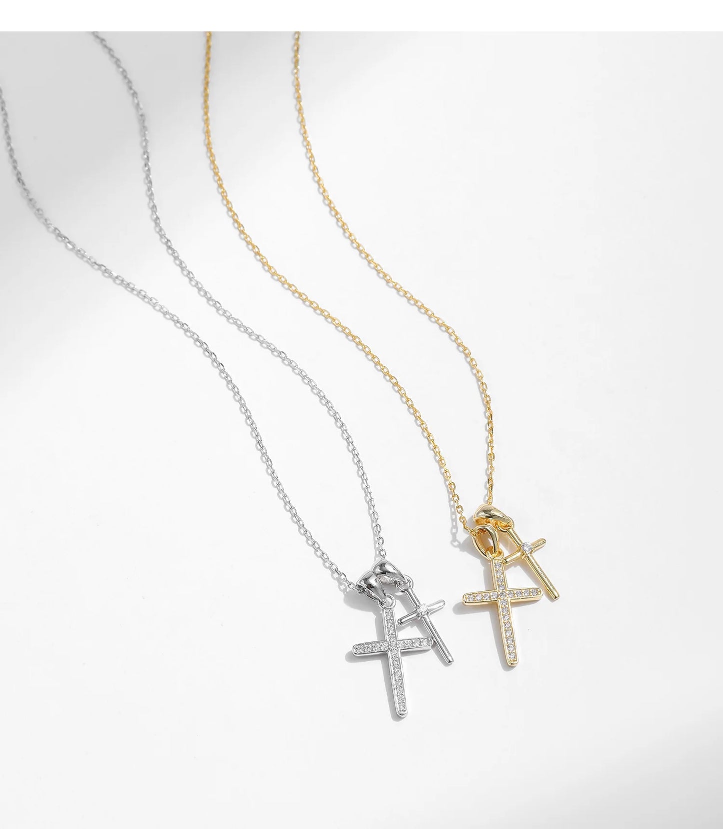 Doppelte Kreuzkette in Gold & Silber